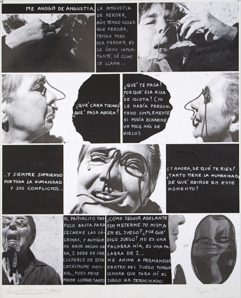 Malina, historia de un desamor. Página 5. Collage de infografía, grafito y rotulador blanco sobre papel. 127x100 cm. 2006
